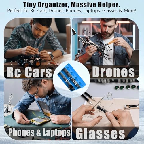 Magnet Tool Tray Aluminum Alloy Screw Tray with Tool Holder RC Parts Fixing for 1/10 RC Cars, Drones, Phone, Computer, Eyeglass, Electronic Multi-Compartment Anti-Loss Organizer Storage Box （Wathet） - color: Wathet