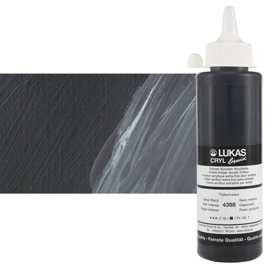 Lukas Cryl Liquid Soft Body Acrylic Paints for Painting - Professional Low Viscosity - 250 ml Bottle Deep Black - color: Deep Black