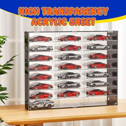 Juexica 1: 24 Clear Acrylic Toy Car Display Case 24 Grids Toy Race Car Display Show Box Diecast Case Wall Mounted Vehicles Shelf for Storage, Christmas Mini Model Figure Lover Gifts - size: 24 Grids