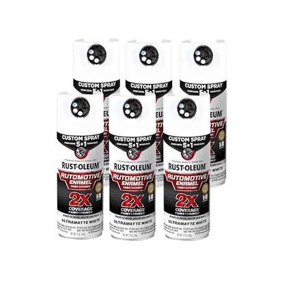 Rust-Oleum 2X Automotive Enamel 5-in-1 Spray Paint, Ultra Matte White | Fast Dry, Adjustable Custom Spray Dial, Multi Surface (Metal, Wood, Plastic and More), Any Angle, Ultimate Coverage, 6 Pack - color: Ultra Matte White, size: 12 Ounce (Pack of 6)