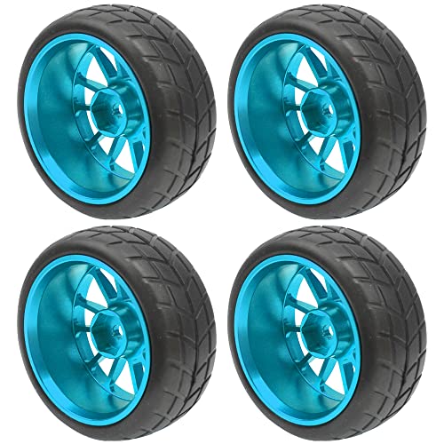 OD 2.55" Rubber Tires & Metal Wheel Rims 12mm Hex Hub Compatible with HSP Tamiya HPI Kyosho 1/10 On-Road Touring Car WLtoys 1/14 144001 Traxxas 1/16 Slash 1/18 A959B RC Buggy (Blue) - color: Blue
