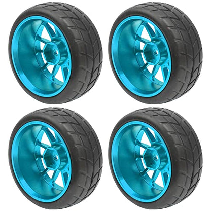 OD 2.55" Rubber Tires & Metal Wheel Rims 12mm Hex Hub Compatible with HSP Tamiya HPI Kyosho 1/10 On-Road Touring Car WLtoys 1/14 144001 Traxxas 1/16 Slash 1/18 A959B RC Buggy (Blue) - color: Blue