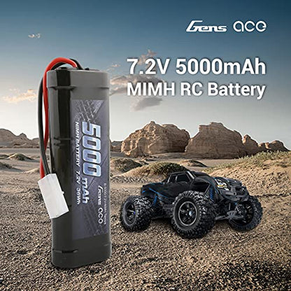 Gens ace 7.2v 5000mAh NiMh Rechargable RC Battery Packs for RC Cars,Electric Rc Monster Trucks,TRX, LOSI, Associated, HPI, TMY, Kyosho with TMY Connectors