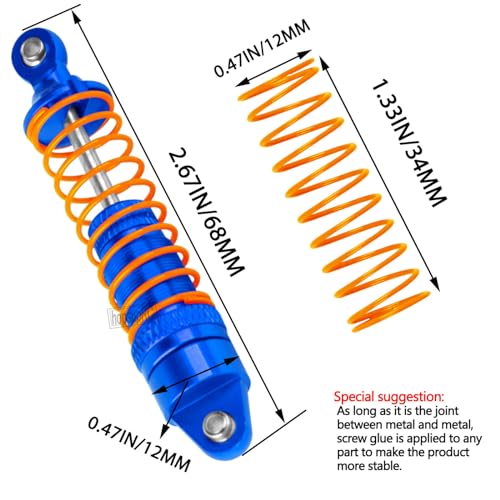 RC Front Rear Assembled Full Metal Shocks Upgrades Part for 1/18 LaTrax Teton Desert Prerunner,Equipped with Two Sets of Springs, Replace Parts 7660 7665(Navy Blue 4PCS)