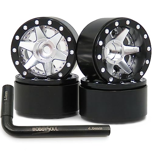 hobbysoul Heavy 1.0 Beadlock Wheels Weight 20.5g/Rim, Adjustable Offset 1.0 Wheels Rims Hex 7mm for RC Micro Crawler 1/18 TRX4M Axial SCX24 90081, (4-Pack) - color: Black & Silver