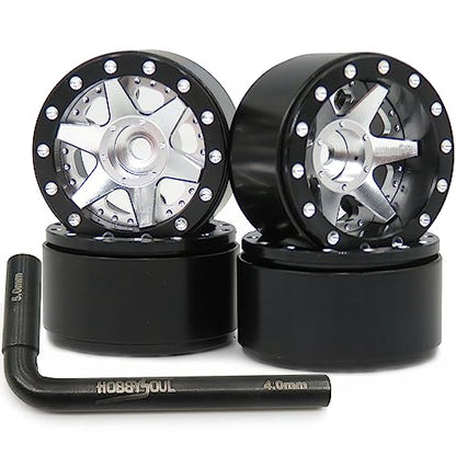 hobbysoul Heavy 1.0 Beadlock Wheels Weight 20.5g/Rim, Adjustable Offset 1.0 Wheels Rims Hex 7mm for RC Micro Crawler 1/18 TRX4M Axial SCX24 90081, (4-Pack) - color: Black & Silver
