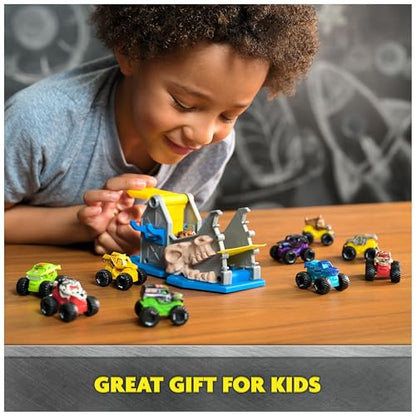 Monster Jam Mini Jams Earthshaker Boneyard Blaster Mega Frenzy Playset | 10 Mini Toy Trucks, Grave Digger, Blue Thunder & More, Hit Targets & Obstacle Courses, Pretend Play Gifts for Kids Ages 3+ - style: Mini Jams 10-Pack Playset