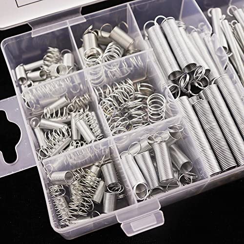 200pcs Compression & Extension SpringAssortment Set, Small Metal Loose Steel Coil Springs Assortment Kit AssortedW/Plastic Storage Box