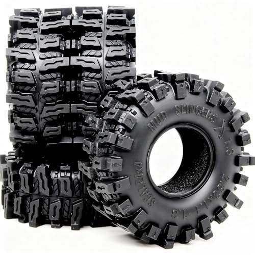 HOBBYSOUL 72mm RC 1.3 Tires Mud Slingers X 4-Pack For TRX4M SCX24 Crawlers | Super soft sticky tires for mud & rock climbing,foam inserts,upgrade for 1/18 TRX4M High Trail & 1/24 micro RC crawler - style: 1.3 Mud Slingers X Tires-72mm Tall