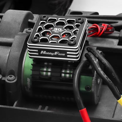 RC Motor Heat Sink with 2PCS Cooling Fan and Metal Cover Fit 540 550 3650 F540 3660 3670 Brushless Motor Engine Heatsink for 1/10 RC Car Truck Buggy Crawler - style: Black, w/ Metal Cover & Extral Fan