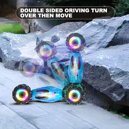 Gesture RC Car,1:18 4WD Transform Off-Road Stunt Car with Gesture & Remote Control, 360° Flips Drift Vehicle with LED Lights Music, All Terrain Toy Cars Gifts for Boys Girls Age 6-12 - style: 1:18 Blue