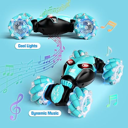 Remote Control Car Gesture Sensor RC Stunt Cars Toys Gifts for Kids | 2.4GHz 4WD Rc Car, Double Sided, 360° Flips Off Road Vehicle, Toy with Lights/Music