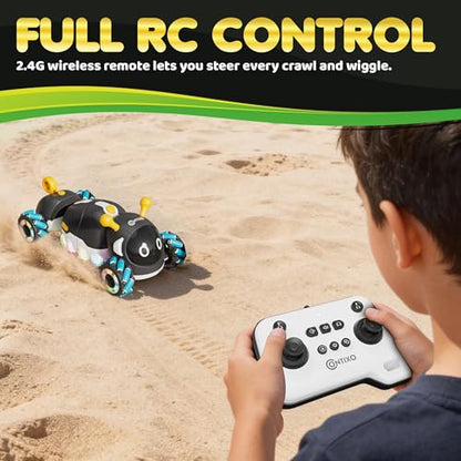 Contixo RC1 Mech Stunt RC Caterpillar Car – Kids Remote Control Car, Omni-Directional 360° in-Place Rotation, Mist Spray, LED Lights, All-Terrain Stunt Vehicle, Torsion Body, 2.4GHz Remote, Black - color: Black