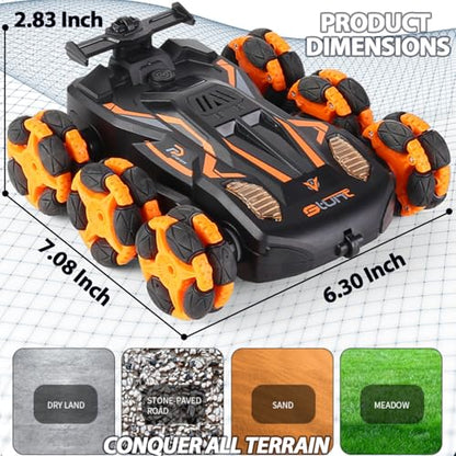 6WD Gesture Sensing RC Stunt Cars, 2.4Ghz Remote Control Cars,Toys Gifts for Kids 8 9 10 11 12 Year Old Boys Girls,360° Rotation Drift Car with Light & Music DMRC010-O