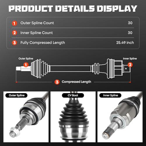 Front CV Axle Shaft Assembly Fits for Toyota 4Runner 2003-2022, for Tacoma 2005-2020, for FJ Cruiser 2007-2014, Fits for Lexus GX460 2010-2022, GX470 2003-2009, Replace for 66-5235, 2pc