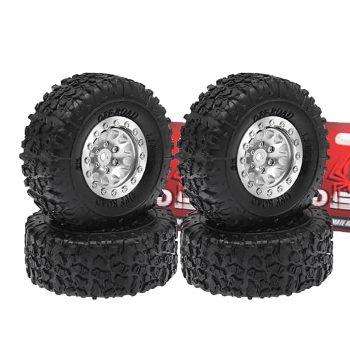 REDSPIDER 1.3 Aluminium Alloy Beadlock Wheels and Crawler Tires 1/24 RC Muddy Swamp Tyre 7mm Hex Fit for 1/18 1/24 Axial Trx4m SCX24 AX24 FCX24 RC Crawler XC-1 RTR CR-18P EVO (Silvery) - color: Silvery