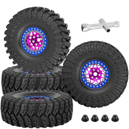 RC 1.9" Beadlock Wheel Tires Set 1.9 Beadlock Wheels and Tires for 1/10 SCX10 90046 AXI03007 TRX4 TRX6 VS4-10 Gen7 Gen8 MST CFX D90 RC Crawler Car,Aluminium 1.9 Rims w/Wheels Ring,Pink - color: Pink- (Wheel Tires)