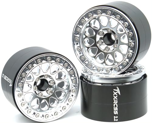 RC 2.2 Aluminum Alloy Beadlock Wheels and Tires Upgrades Accessories Rims for 1/10 SCX10 TRX4RC4WD and D90 RC Crawler Axial Remote Control Car (4pc) (Silver) - color: Silver