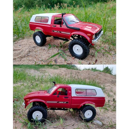 RC Truck 1/16 RC Rock Crawler, WPL C24 4x4 RC Pickup Truck, 2.4GHz Remote Control Car, All Terrain Off Road RC Climbing Car with Headlights and 2 Batteries for Adults (Red) - color: Red