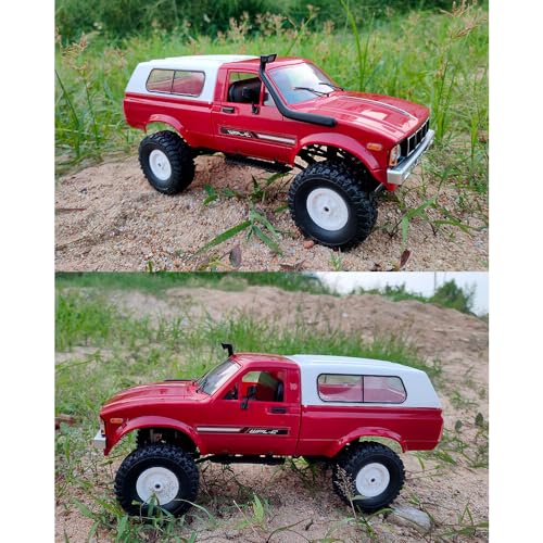 RC Truck 1/16 RC Rock Crawler, WPL C24 4x4 RC Pickup Truck, 2.4GHz Remote Control Car, All Terrain Off Road RC Climbing Car with Headlights and 2 Batteries for Adults (Red) - color: Red