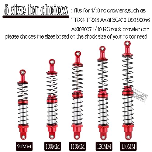 120mm 7075 Front Rear Shocks Absorber Damper Upgrades for 1/10 RC Hobby Cars,4PCS Aluminum Full Metal RC Shocks Absorber,Red - size: 120 MM (4.72 in)