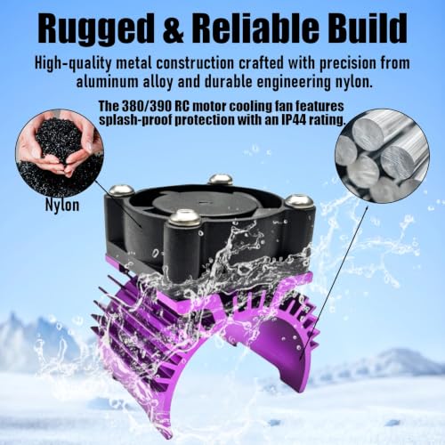 Aluminum 380/390 Motor Heatsink Cooling Fan with Y Cable Dupont Fits for 16101 16102 16103 16104 16106 16201 SCY JJRC C8805 MJX HBX HSP Wltoys Himoto Redcat 1/16 1/18 RC Car (Purple) - style: Purple