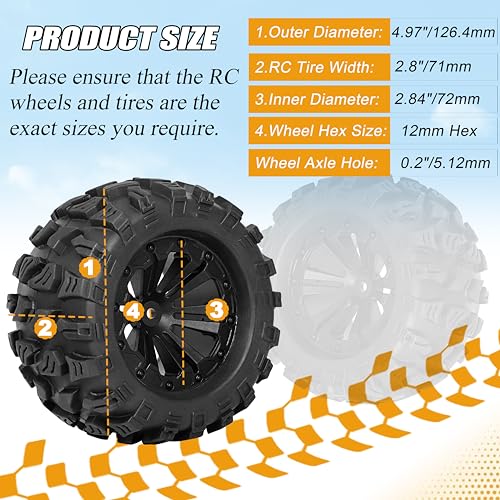 12mm Hex RC Wheels and Tires 1/10 Scale 2.8 RC Truck Tires Wheels for Traxxas Rustler Stampede Hoss 2wd 4x4 vxl Tires Wheels Arrma Tires Wheels Redcat Volcano Tires Preglued