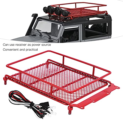 Metal Roof Rack Luggage Carrier with LED Light for MN12 MN90 RC Crawler, Customizable Red Aluminum Alloy Trail Rigging Gear Accessory - color: Red