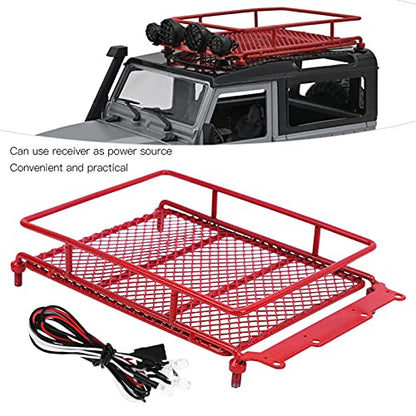 Metal Roof Rack, Durable Metal Construction with Bright LED Light RC Crawler Accessories for Off-Road Adventures Simulation Luggage Carrier for RC Enthusiasts and Hobbyists - color: Red