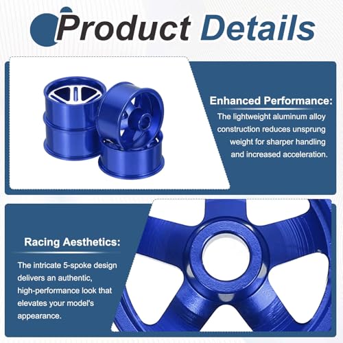 MECCANIXITY 4Pcs RC Car Wheel Rims, 20.5mm Dia 5-Spoke Blue Aluminum Alloy Wheel Rims Hex Hub for HSP RC Drift Racing Touring Car - color: Blue, size: 20.5mm Dia