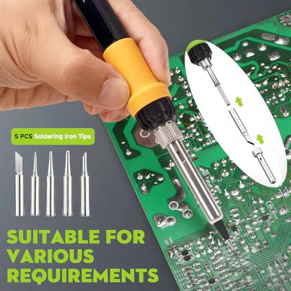 LDK 80W Soldering Iron Kit, 110V Digital Soldering Iron | with 5 Solder Tips, Solder Wire, Adjustable Temperature Solder Welding Tools, Fast Heating, Electrical Repair - color: Yellow