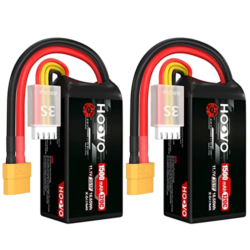 HOOVO 3S 120C 11.1V 1500mAh LiPo Battery with XT60 Plug(2 Pack) | for FPV Racing RC Quadcopter Helicopter Airplane Multi-Motor Hobby DIY Parts