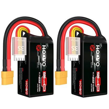 HOOVO 3S 120C 11.1V 1500mAh LiPo Battery with XT60 Plug(2 Pack) | for FPV Racing RC Quadcopter Helicopter Airplane Multi-Motor Hobby DIY Parts