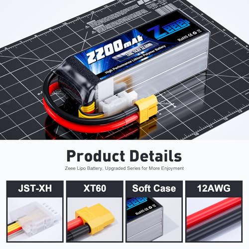 Zeee 4S Lipo Battery 2200mAh 14.8V 120C with XT60 Plug RC Graphene Battery for RC Models RC Boat FPV Drone Quadcopter Helicopter Airplane RC Car(2 Pack)
