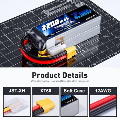 Zeee 4S Lipo Battery 2200mAh 14.8V 120C with XT60 Plug RC Graphene Battery for RC Models RC Boat FPV Drone Quadcopter Helicopter Airplane RC Car(2 Pack)