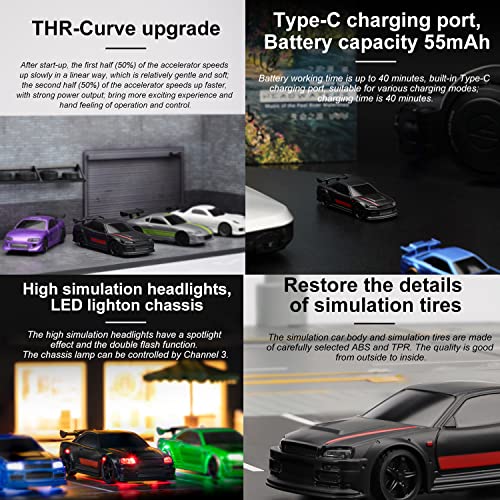 1:76 Turbo Racing Scale RC Sport Car, Table Racing Remote Control Mini Model Car Full Proportional RTR Kit Toys (C74-black) - color: C74-black