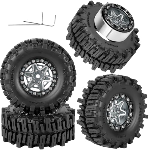 1.3 Beadlock Aluminum Alloy Wheels Rims & Tires Set with Foam Inserts for 1/18 TRX4M Ascent-18 1/24 SCX24 FCX24 RC Crawler Upgrade Parts,RCarmubWow 1.3 rc Wheels and Tires,4pcs,Titanium - color: Titanium(4pcs)
