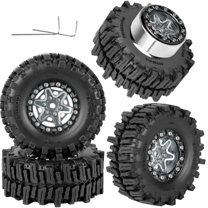 1.3 Beadlock Aluminum Alloy Wheels Rims & Tires Set with Foam Inserts for 1/18 TRX4M Ascent-18 1/24 SCX24 FCX24 RC Crawler Upgrade Parts,RCarmubWow 1.3 rc Wheels and Tires,4pcs,Titanium - color: Titanium(4pcs)