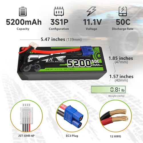 OVONIC 3S Lipo Battery 50C 5200mAh 11.1V Lipo Battery with EC3 Connector for 1/8 1/10 RC Car Truck Boat Vehicles