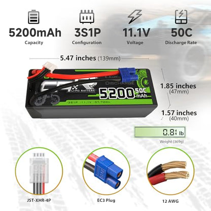 OVONIC 3S Lipo Battery 50C 5200mAh 11.1V Lipo Battery with EC3 Connector for 1/8 1/10 RC Car Truck Boat Vehicles