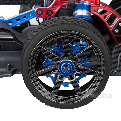 RC Highway Tires Wheel for 1/7 Infraction 6S BLX/Limitless,1/8 Typhon 6s BLX,7 Spokes Wheel Rim & Rubber Highway Tires RC Drift Tires,Carbon Surface(Black) - color: (Black)carbon Surface - (4pcs Bailuchi Tires)