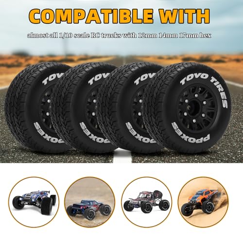 12mm/14mm/17mm Hex RC Wheels and Tires RC Truck Tires 1/10 Scale Tyres Detachable Replacement RC Car Tires RC Car Wheels for Arrma Senton Tires Slash Tires Axial Redcat Rc4wd Hex Fury (Black B)