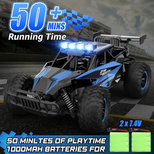 kolegend Remote Control Car 2.4GZh High Speed 25km/h RC Monster Trucks 50+min with LED Headlight and Rechargeable Battery for Boys Girls Kids - color: Blue