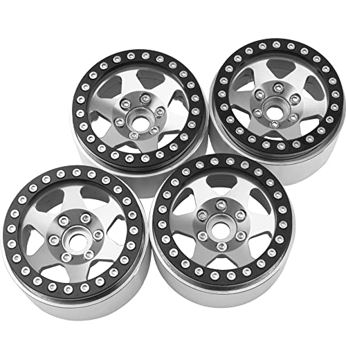 4Pack Aluminum Alloy 1.9" Beadlock Wheel Rims Hubs 6-Spoke Compatible with Traxxas TRX4 Axial SCX10 SCX10-II 90046 Wraith D90 D110 Tamiya CC01 1/10 RC Crawler Car (Silver)