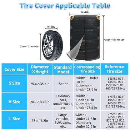 Tire Cover for Storage, Dual-Sided Use, 420D Waterproof Tire Storage Bag with 4 Felt Pads, Waterproof Zipper, Reflective Handles, UV Protection, Dirt-Resistant for Indoor & Outdoor Use –L: 33*47.2 in - size: L: 33*47.2 in