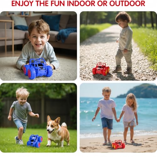 Remote Control Car, Fast Direct Charging RC Cars Amphibious 360° Rotating LED Rechargeable Stunt Car 2.4Ghz 4WD All Terrain RC Race Cars Toy Christmas Birthday Gift for Kids Boys Girls Aged 3-12 years - color: Red
