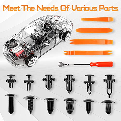 OTUAYAUTO 245 PCS Fender Clips Car Clips Bumper Plastic Rivets | 12 Most Popular Sizes with 5 Fastener Removers Fasteners Push Retainer Kit, Fit for Toyota Honda Ford GM Acura Chrysler - size: 240 Pcs 12 Sizes Clips with 5 Removers