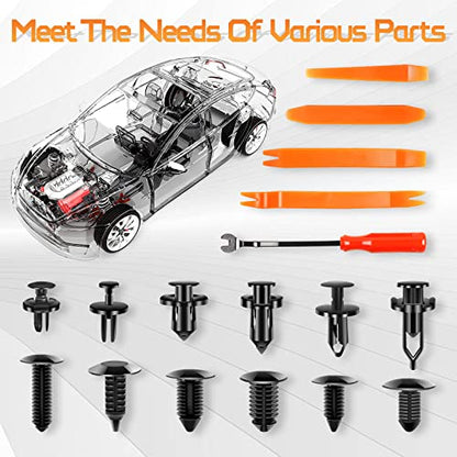 OTUAYAUTO 245 PCS Fender Clips Car Clips Bumper Plastic Rivets | 12 Most Popular Sizes with 5 Fastener Removers Fasteners Push Retainer Kit, Fit for Toyota Honda Ford GM Acura Chrysler - size: 240 Pcs 12 Sizes Clips with 5 Removers