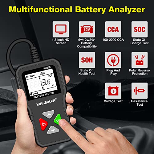 KINGBOLEN BM550 6V 12V 24V Car Battery Tester，Auto Battery Analyzer | 100-2000 CCA BM550 Battery Tester, Accurate Digital Automotive Alternator Tester for Cars Trucks SUV ATV Boats Motorcycles - style: BM550 battery tester