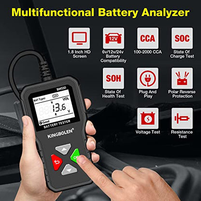 KINGBOLEN BM550 6V 12V 24V Car Battery Tester，Auto Battery Analyzer | 100-2000 CCA BM550 Battery Tester, Accurate Digital Automotive Alternator Tester for Cars Trucks SUV ATV Boats Motorcycles - style: BM550 battery tester